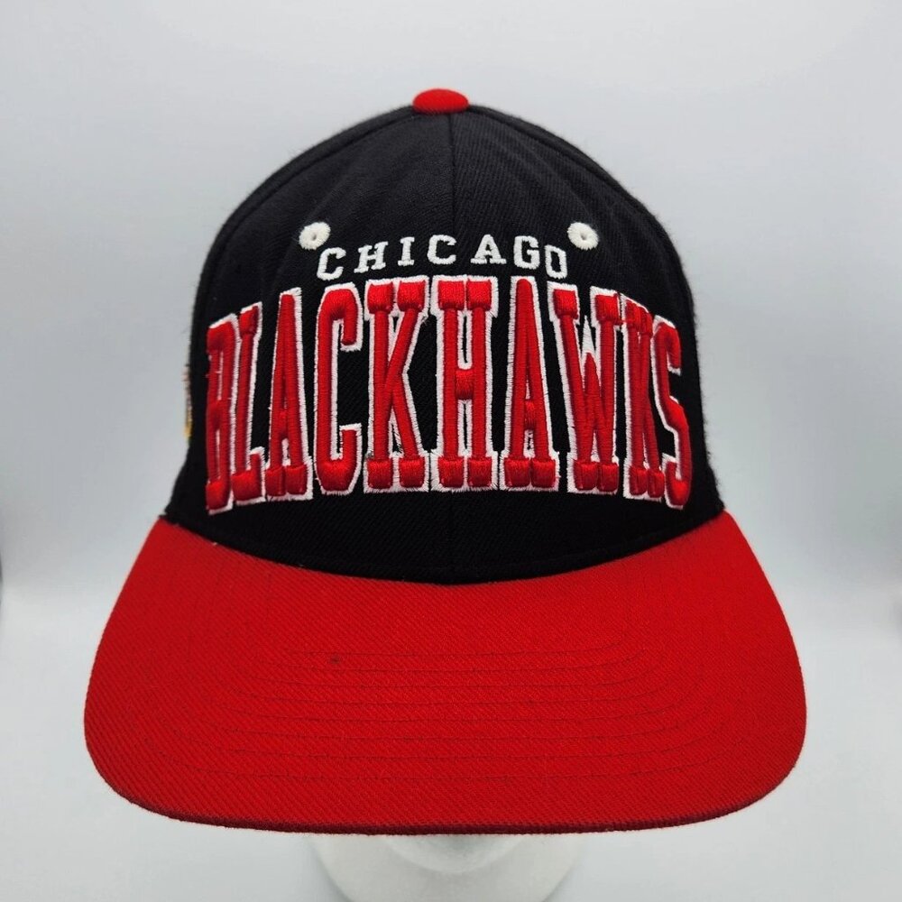 Vintage Zephyr Chicago Blackhawks Black Red Snap Back Hat Cap Rare